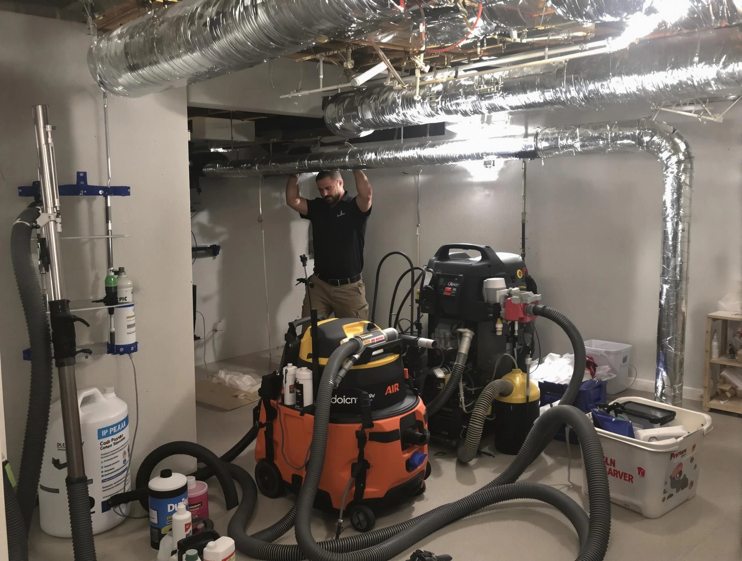 Moody Air Duct Cleaning specialist performing professional mold removal from air ducts using safety equipment in Moody