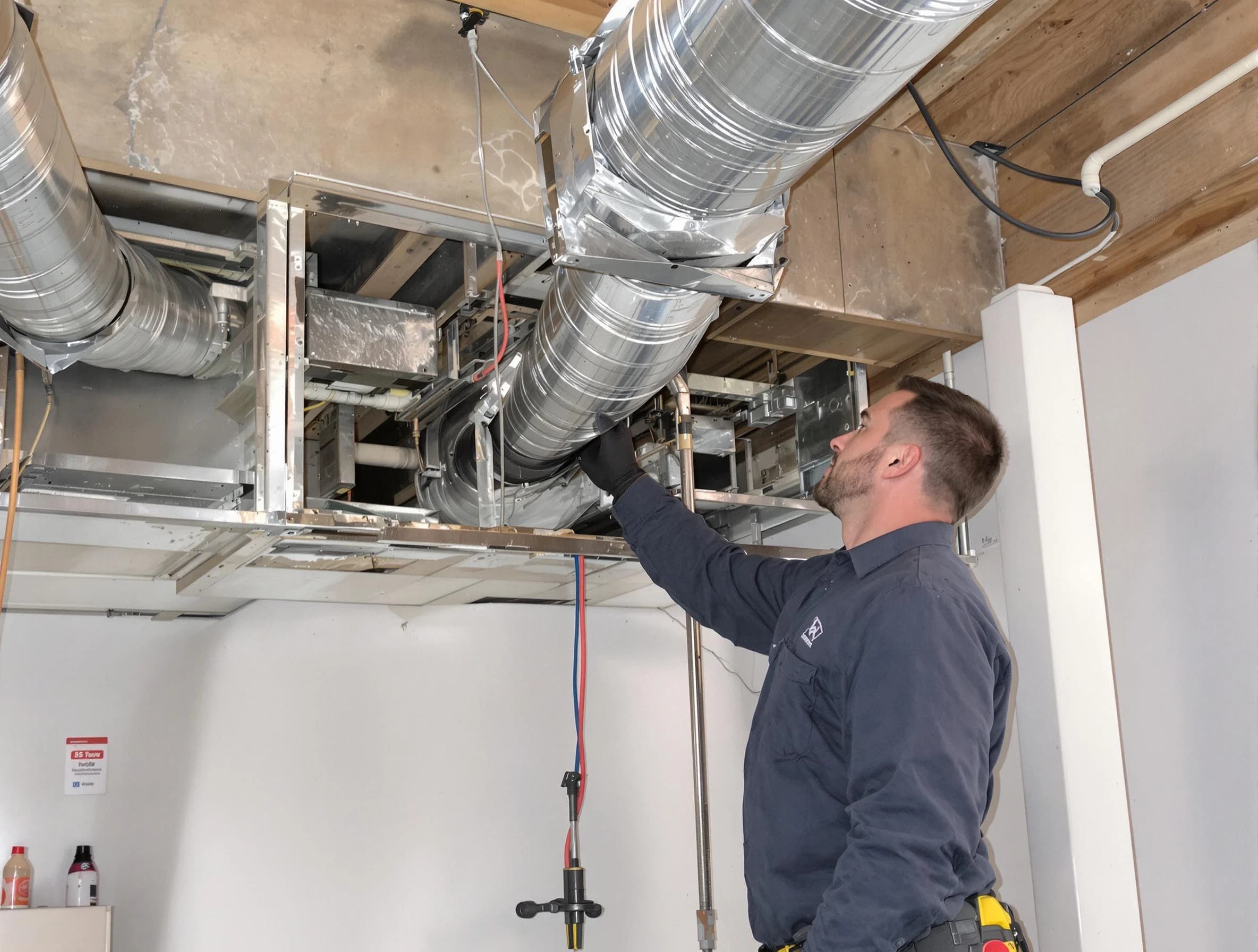 Moody Air Duct Cleaning technician performing professional air duct repair using specialized tools in Moody