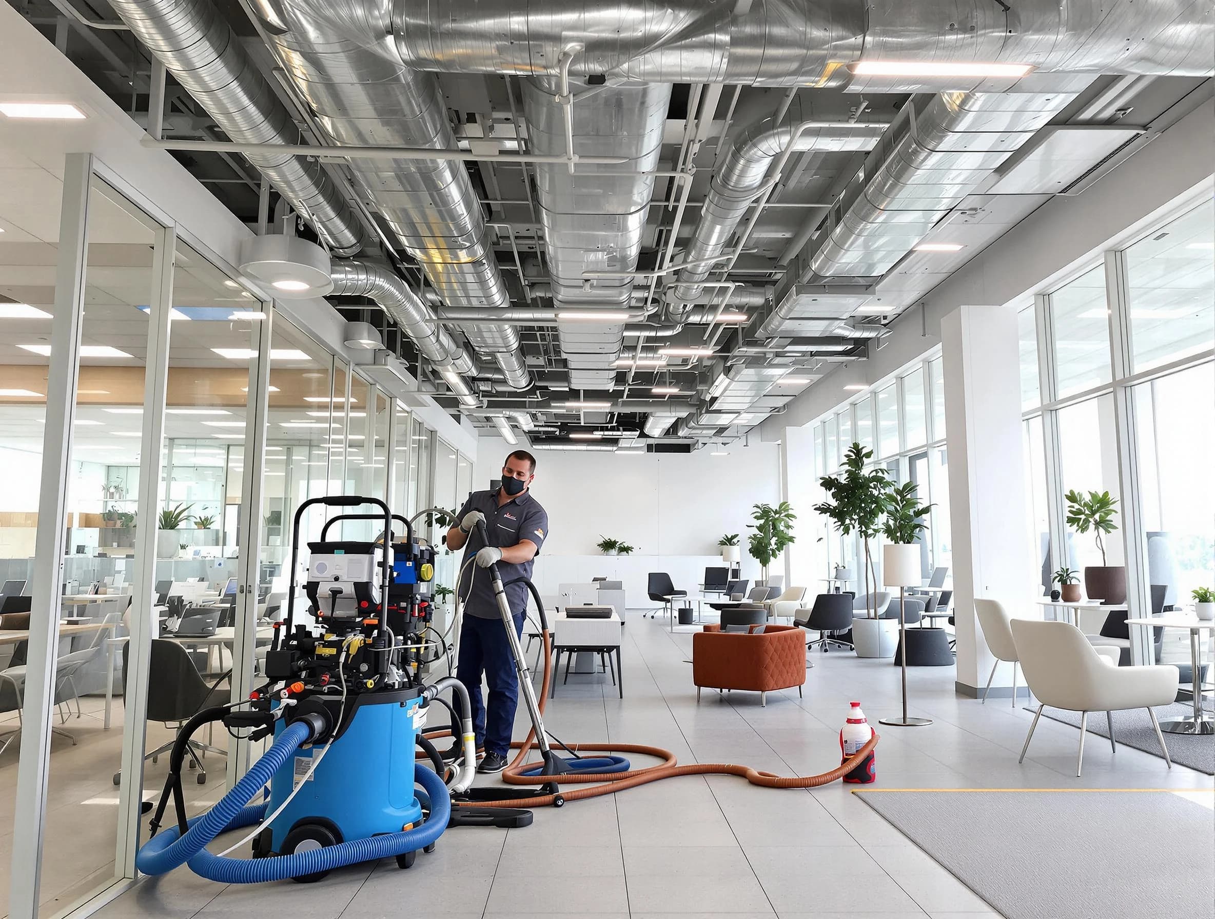 Moody Air Duct Cleaning team conducting comprehensive commercial duct cleaning at a business location in Moody