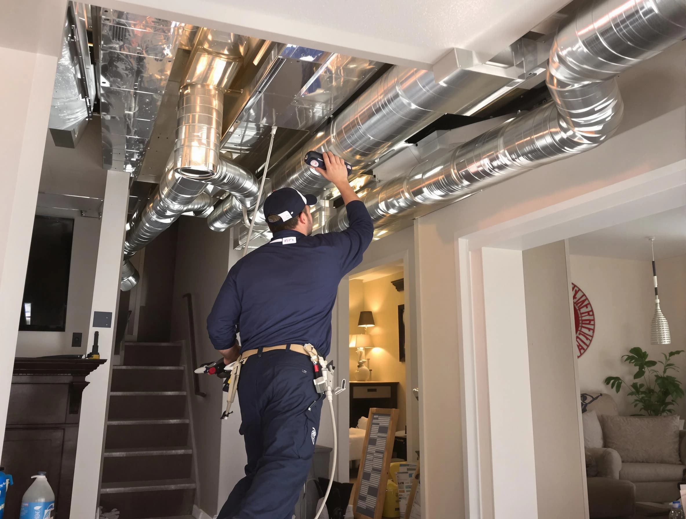 Moody Air Duct Cleaning expert performing specialized duct cleaning in a mobile home in Moody